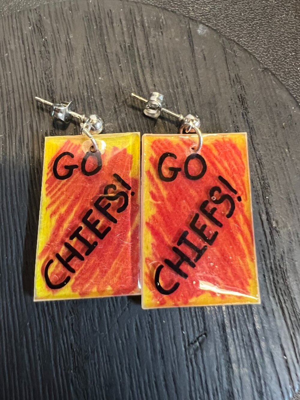 KC Chiefs Earrings, Stainless Posts, OOAK, Shrink Plastic